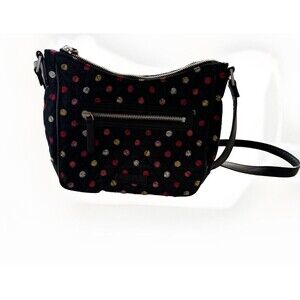 Vera Bradley Little Crossbody Bag Havana Dots Pattern Quilted Fabric Black Pink